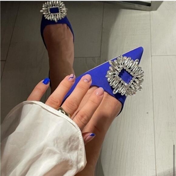 Zara Blue SHIMMERY MID-HEEL SLINGBACK SHOES Size 5 - Picture 3 of 13